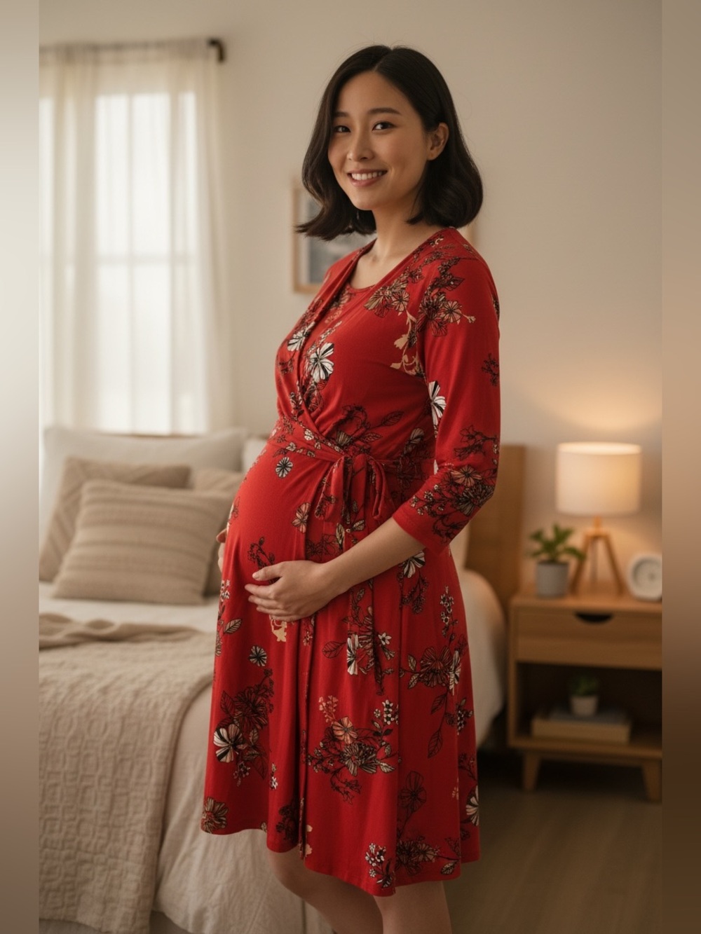 H&M Mama Maternite’ Wrap Look Maternity Red Dress Sz S